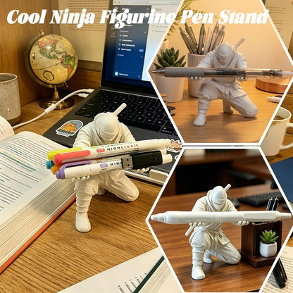 3D Printed Ninja Pen Holder - Cool Ninja Figurine Pen Stand, Decorative Desk Organizer for Office & Home (black)