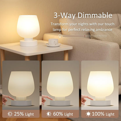 Seealle Small Touch Table Lamp for Nightstand, 3 Way Dimmable Bedside Lamp