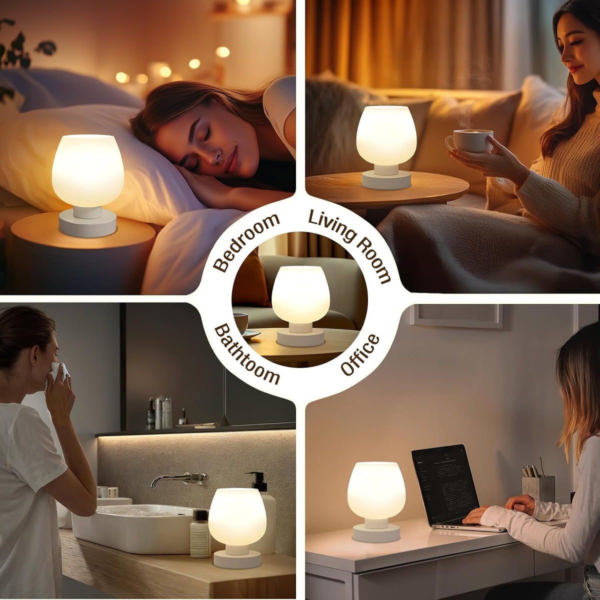 Seealle Small Touch Table Lamp for Nightstand, 3 Way Dimmable Bedside Lamp