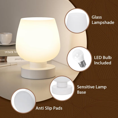 Seealle Small Touch Table Lamp for Nightstand, 3 Way Dimmable Bedside Lamp