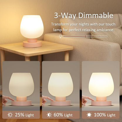 Seealle Small Touch Table Lamp for Nightstand, 3 Way Dimmable Bedside Lamp
