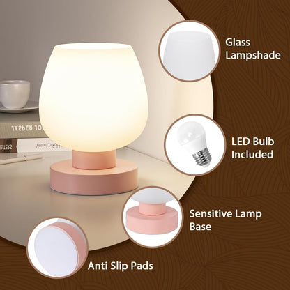 Seealle Small Touch Table Lamp for Nightstand, 3 Way Dimmable Bedside Lamp