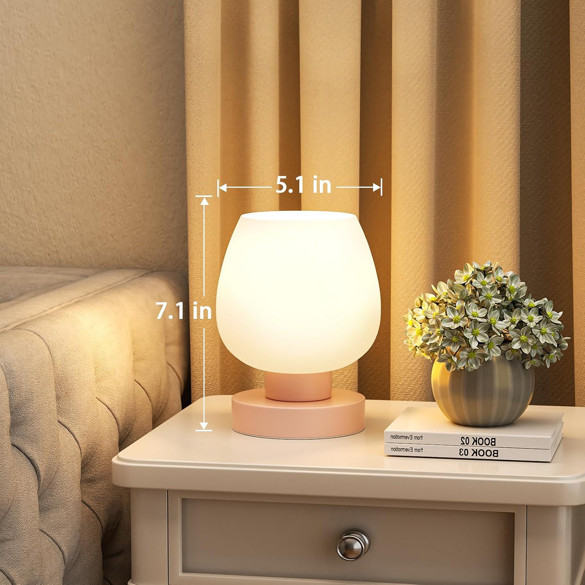 Seealle Small Touch Table Lamp for Nightstand, 3 Way Dimmable Bedside Lamp