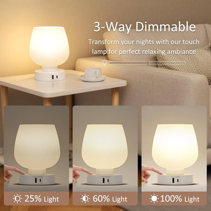 Seealle Small Touch Table Lamp for Nightstand, 3 Way Dimmable Bedside Lamp