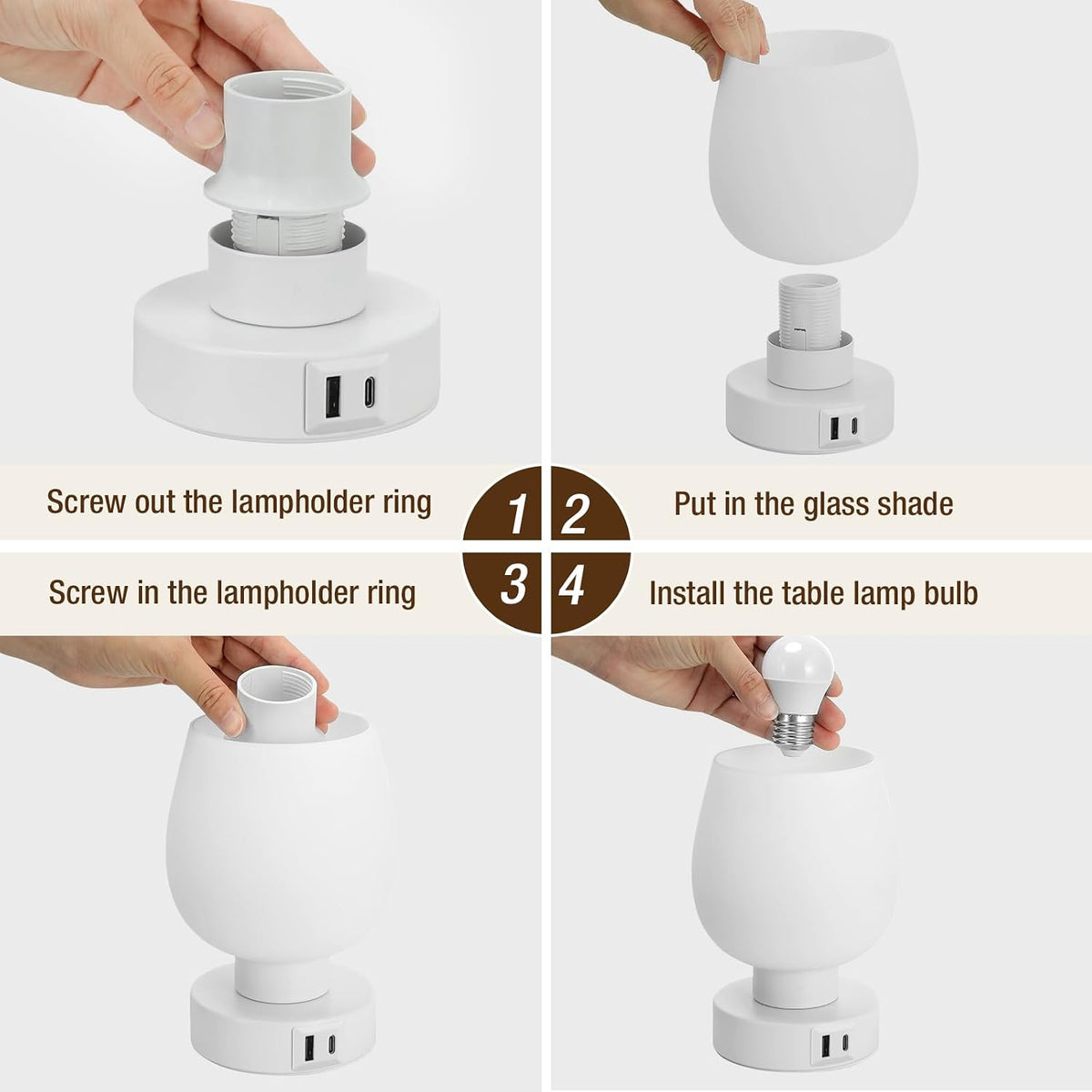 Seealle Small Touch Table Lamp for Nightstand, 3 Way Dimmable Bedside Lamp