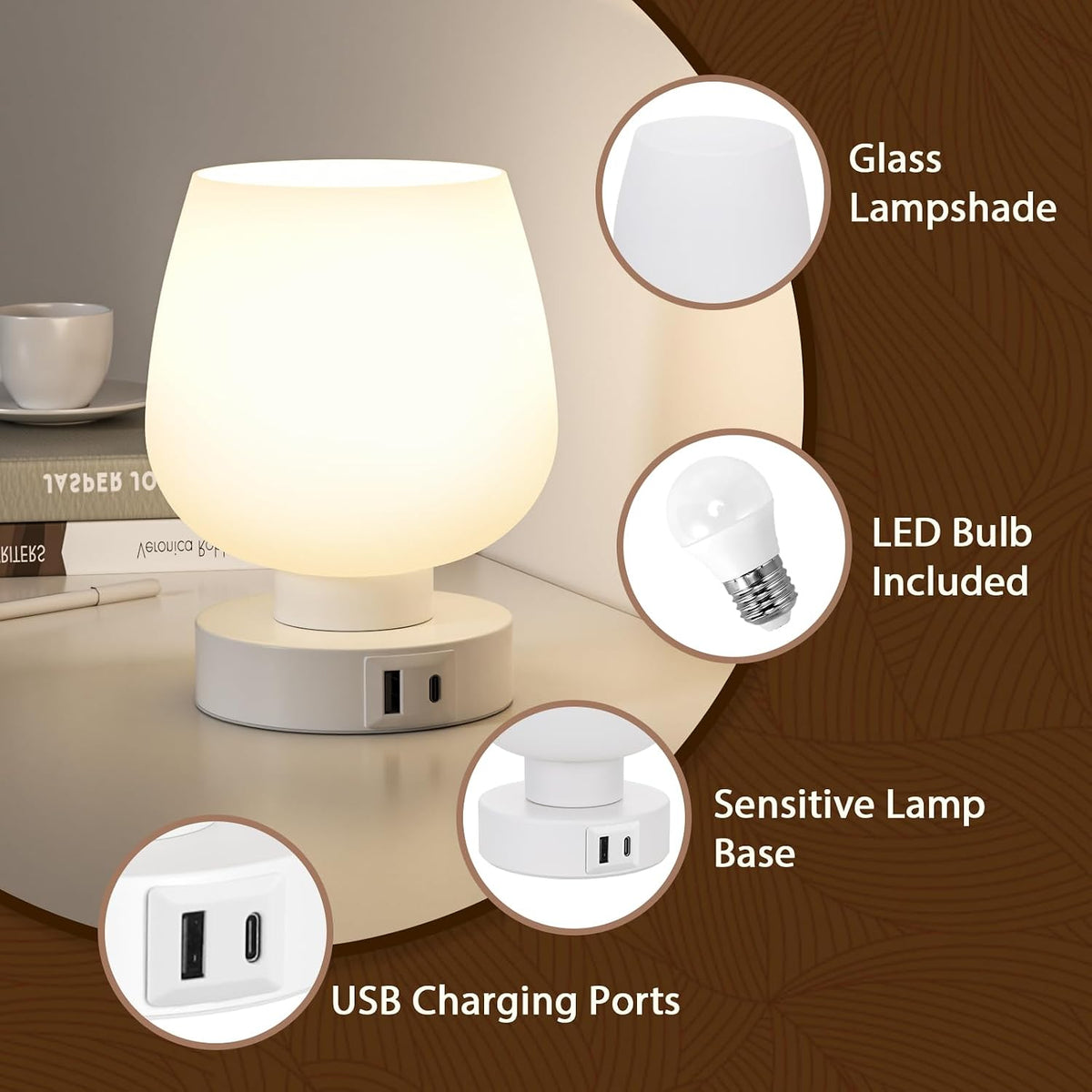 Seealle Small Touch Table Lamp for Nightstand, 3 Way Dimmable Bedside Lamp