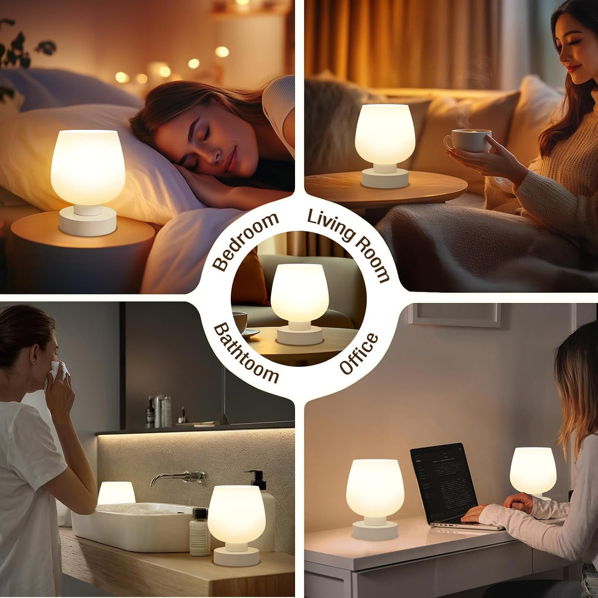 Seealle Small Touch Table Lamp for Nightstand, 3 Way Dimmable Bedside Lamp