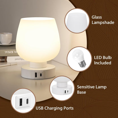 Seealle Small Touch Table Lamp for Nightstand, 3 Way Dimmable Bedside Lamp