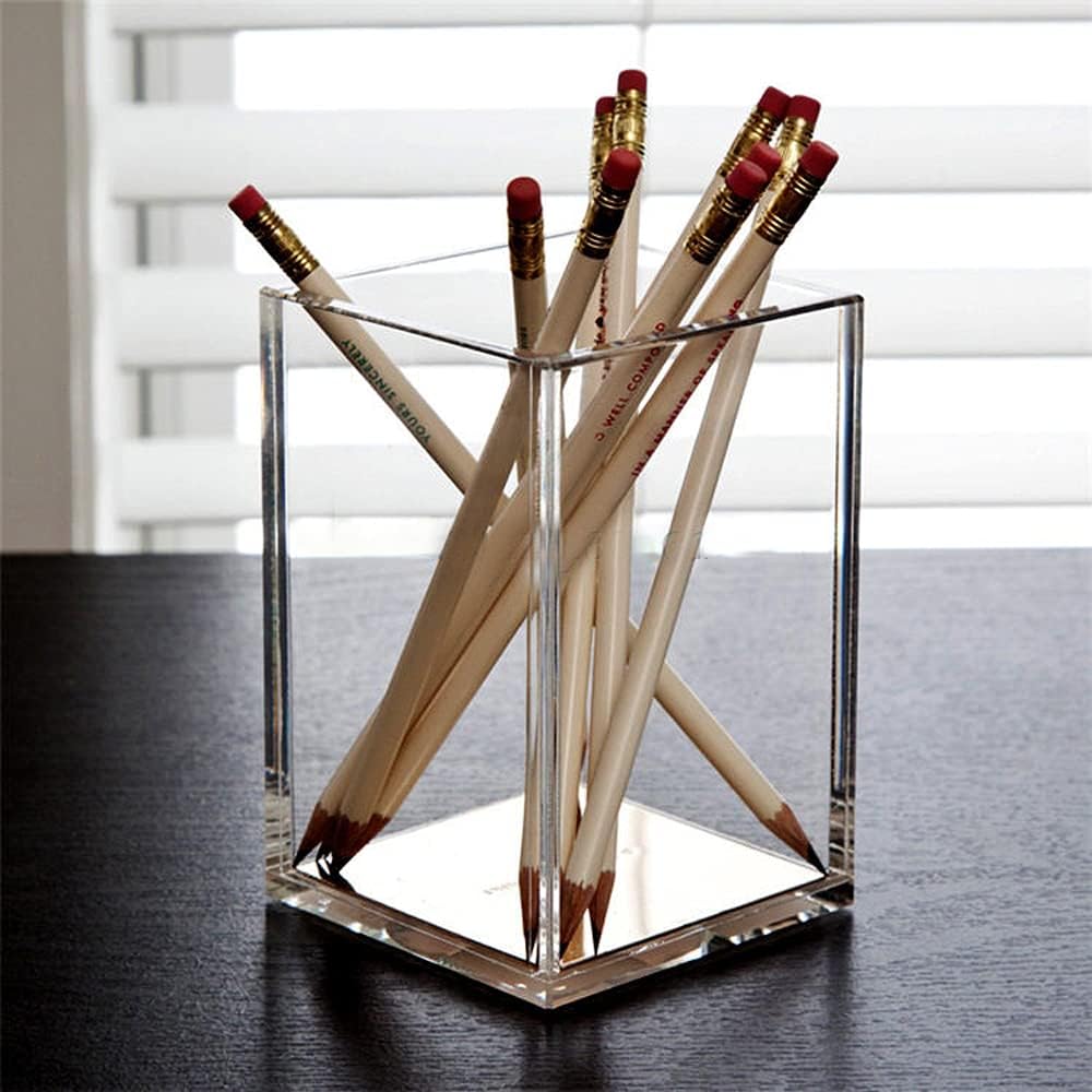 2 Pack Clear Acrylic Pencil Pen Holder Cup, Makeup Brush Holder Acrylic Desk Accessories