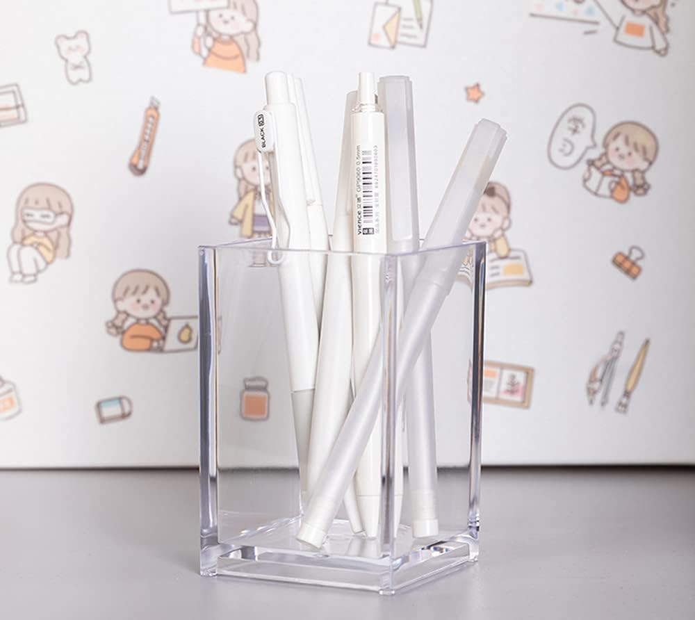 2 Pack Clear Acrylic Pencil Pen Holder Cup, Makeup Brush Holder Acrylic Desk Accessories
