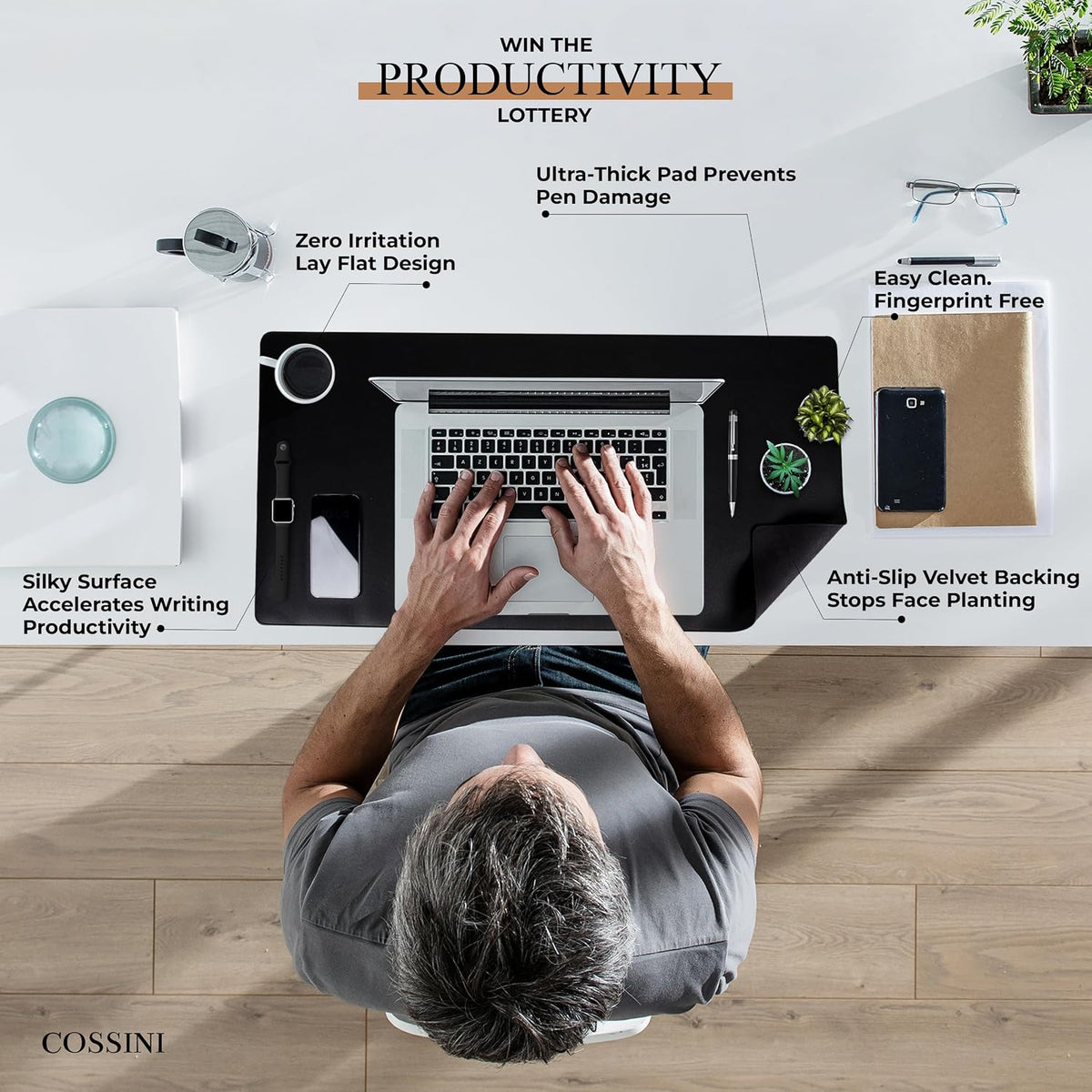 XL Desk Pad - Large Vegan Leather Desk Mat (17 x 36) - Buttery Smooth Writing, Damage Blocking, Non-Slip, Waterproof - Home Office Computer Desk Protector Blotter Laptop Keyboard Mouse Pad