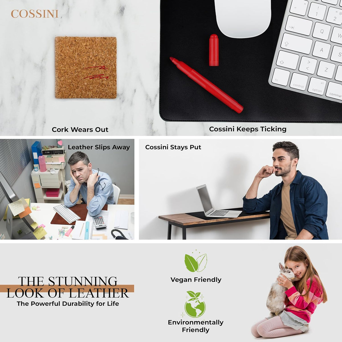 XL Desk Pad - Large Vegan Leather Desk Mat (17 x 36) - Buttery Smooth Writing, Damage Blocking, Non-Slip, Waterproof - Home Office Computer Desk Protector Blotter Laptop Keyboard Mouse Pad