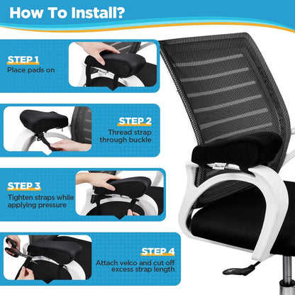 Ergonomic Armrest Pads- Office Chair Arm Rest Cover Pillow - Elbow Support Cushion for Computer, Gaming and Desk Chairs (Set of 2)