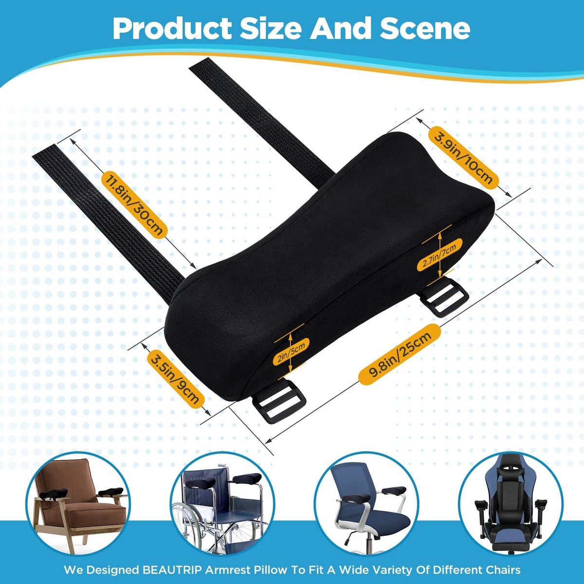 Ergonomic Armrest Pads- Office Chair Arm Rest Cover Pillow - Elbow Support Cushion for Computer, Gaming and Desk Chairs (Set of 2)