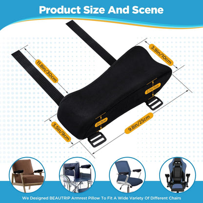 Ergonomic Armrest Pads- Office Chair Arm Rest Cover Pillow - Elbow Support Cushion for Computer, Gaming and Desk Chairs (Set of 2)