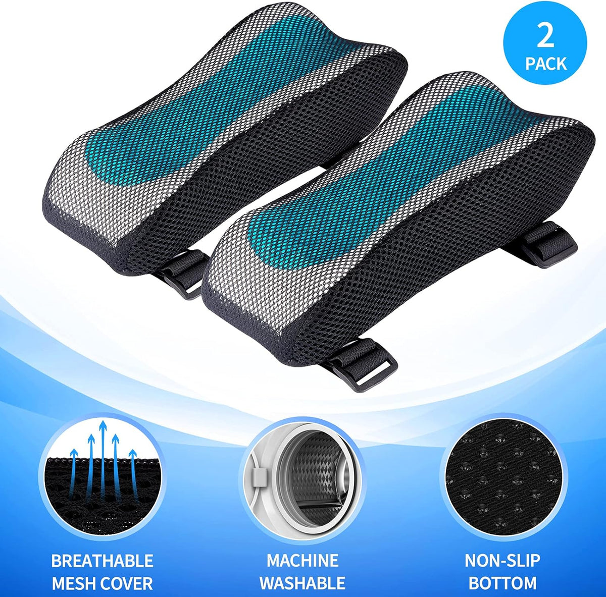 Ergonomic Armrest Pads- Office Chair Arm Rest Cover Pillow - Elbow Support Cushion for Computer, Gaming and Desk Chairs (Set of 2)