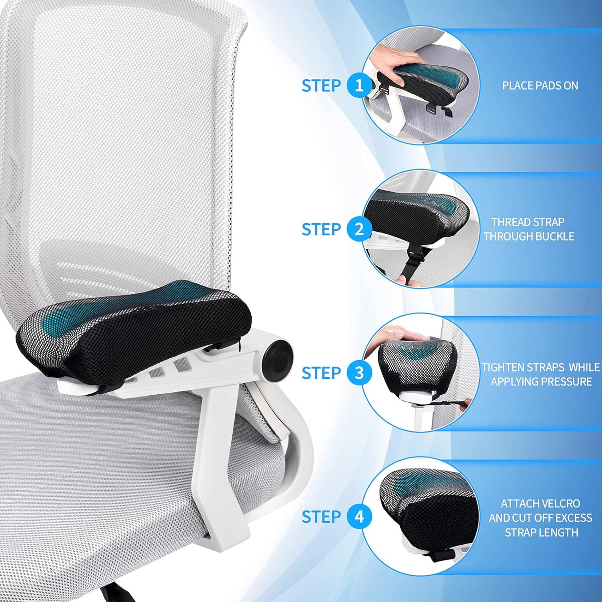 Ergonomic Armrest Pads- Office Chair Arm Rest Cover Pillow - Elbow Support Cushion for Computer, Gaming and Desk Chairs (Set of 2)