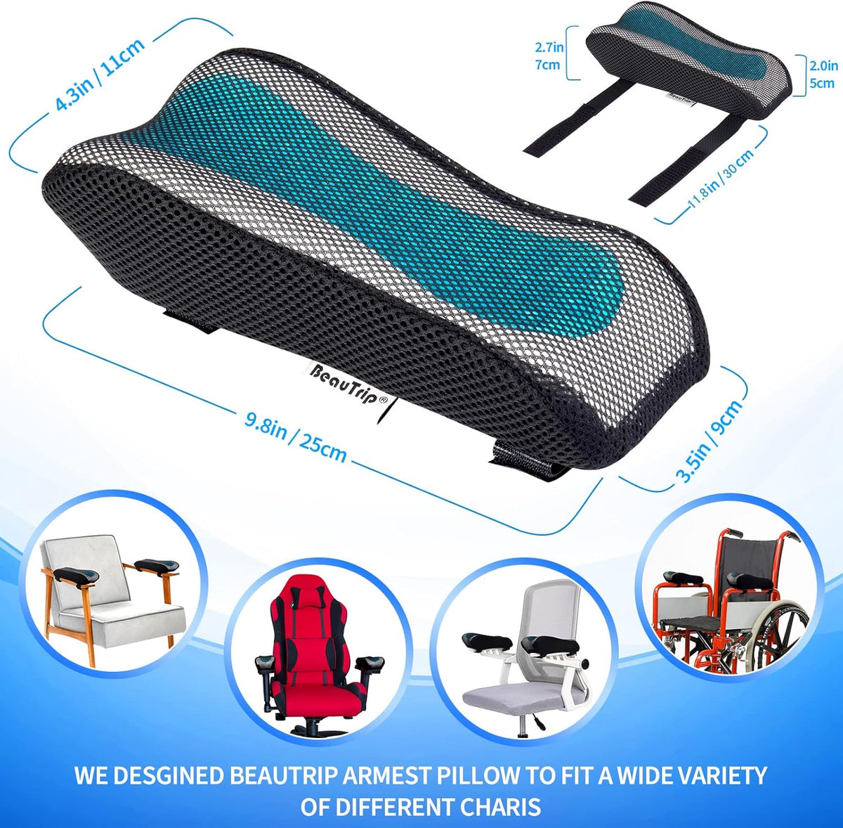 Ergonomic Armrest Pads- Office Chair Arm Rest Cover Pillow - Elbow Support Cushion for Computer, Gaming and Desk Chairs (Set of 2)