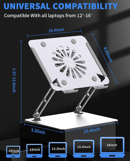 Adjustable Laptop Cooling Pad, 4 USB 3.0 Hubs, 10-16", Silver