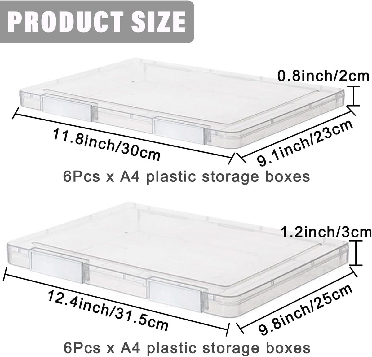 12 Pcs Clear A4 File Portable Project Case, Plastic Storage Box for 8.5" x 11" Letter Paper, Scrapbook Paper Storage Boxes Documents Magazines Holder