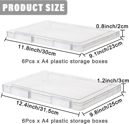 12 Pcs Clear A4 File Portable Project Case, Plastic Storage Box for 8.5" x 11" Letter Paper, Scrapbook Paper Storage Boxes Documents Magazines Holder