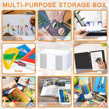 12 Pcs Clear A4 File Portable Project Case, Plastic Storage Box for 8.5" x 11" Letter Paper, Scrapbook Paper Storage Boxes Documents Magazines Holder