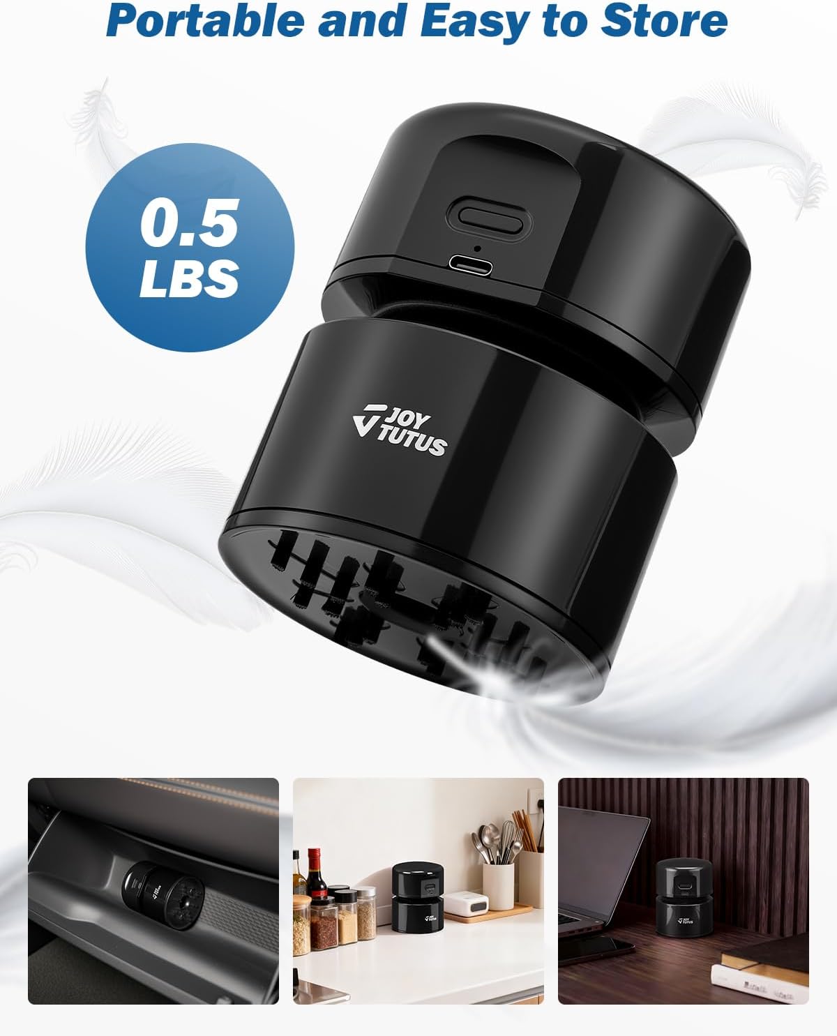 Mini Vacuum Cleaner Desk Vacuum Portable Cordless 360º Rotatable Handheld Vacuum 2 Suction Modes USB for Car/Home/Pet Hair/Office/Desk/Keyboards Black