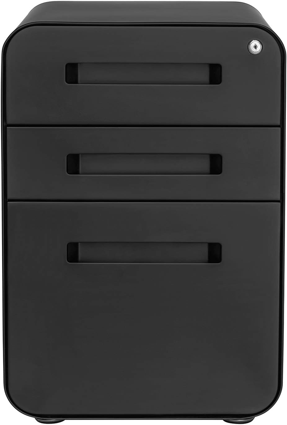 Stockpile 3 Drawer File Cabinet with Lock - Under Office Desk Metal Filing Cabinet, Legal/Letter File Folders, Wheels and Stationary Feet, Pre-Assembled, White/Wood