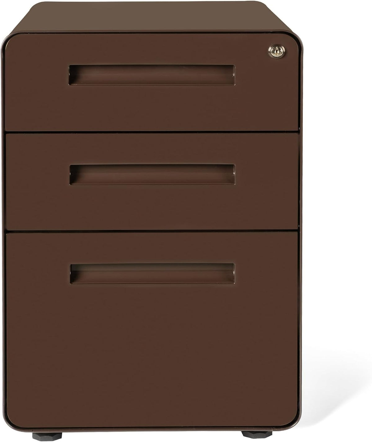Stockpile 3 Drawer File Cabinet with Lock - Under Office Desk Metal Filing Cabinet, Legal/Letter File Folders, Wheels and Stationary Feet, Pre-Assembled, White/Wood