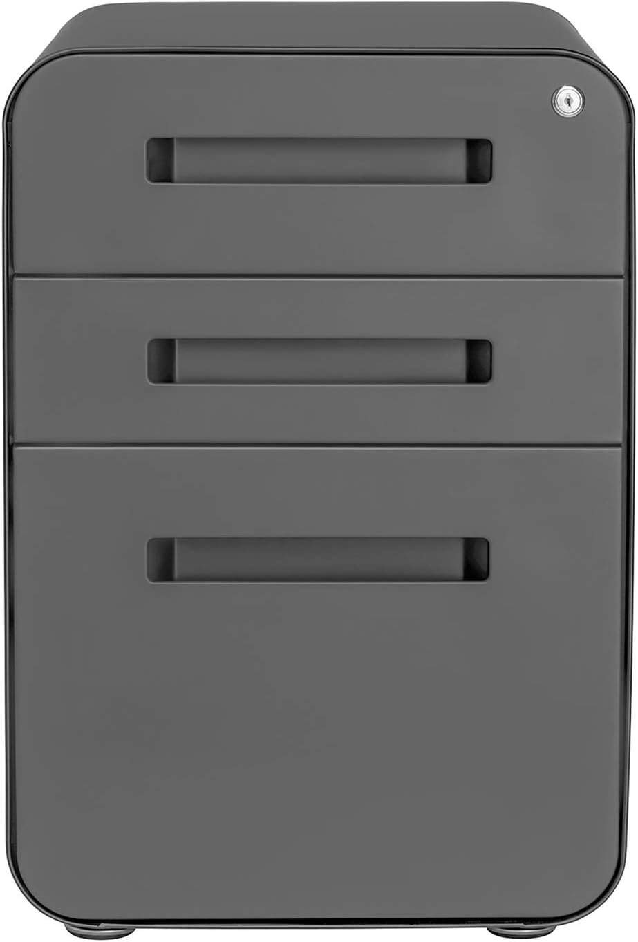 Stockpile 3 Drawer File Cabinet with Lock - Under Office Desk Metal Filing Cabinet, Legal/Letter File Folders, Wheels and Stationary Feet, Pre-Assembled, White/Wood