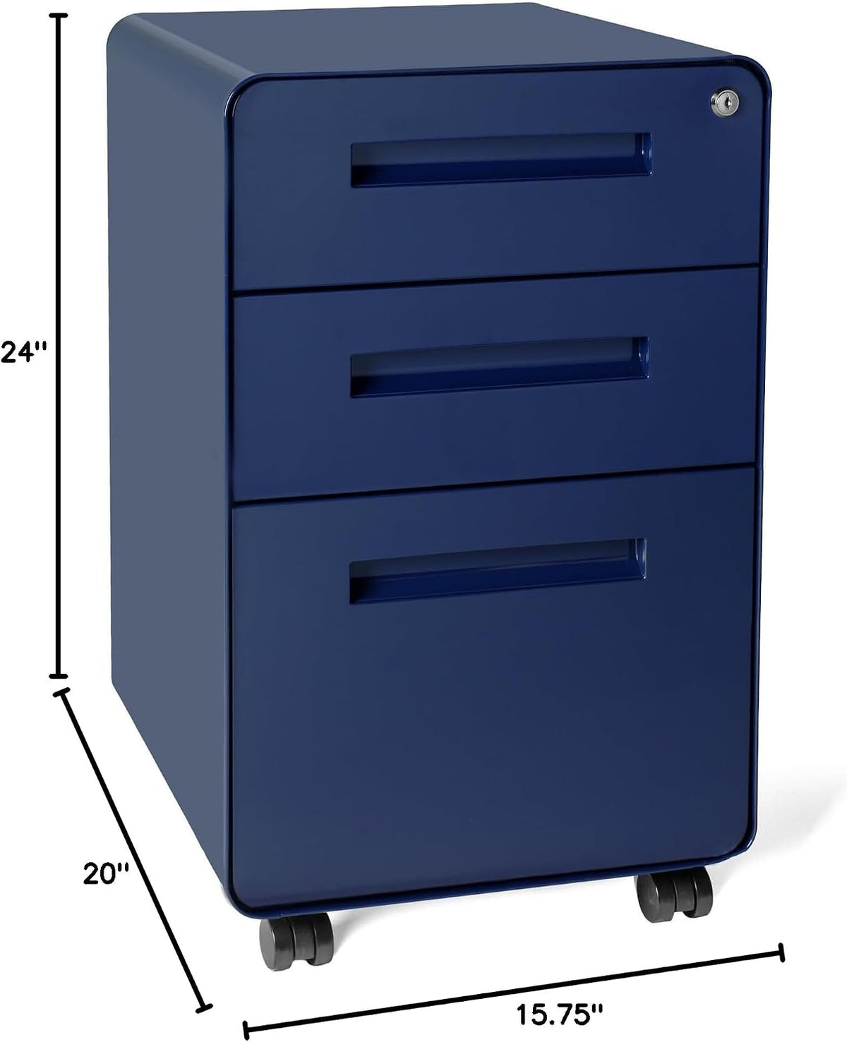 Stockpile 3 Drawer File Cabinet with Lock - Under Office Desk Metal Filing Cabinet, Legal/Letter File Folders, Wheels and Stationary Feet, Pre-Assembled, White/Wood