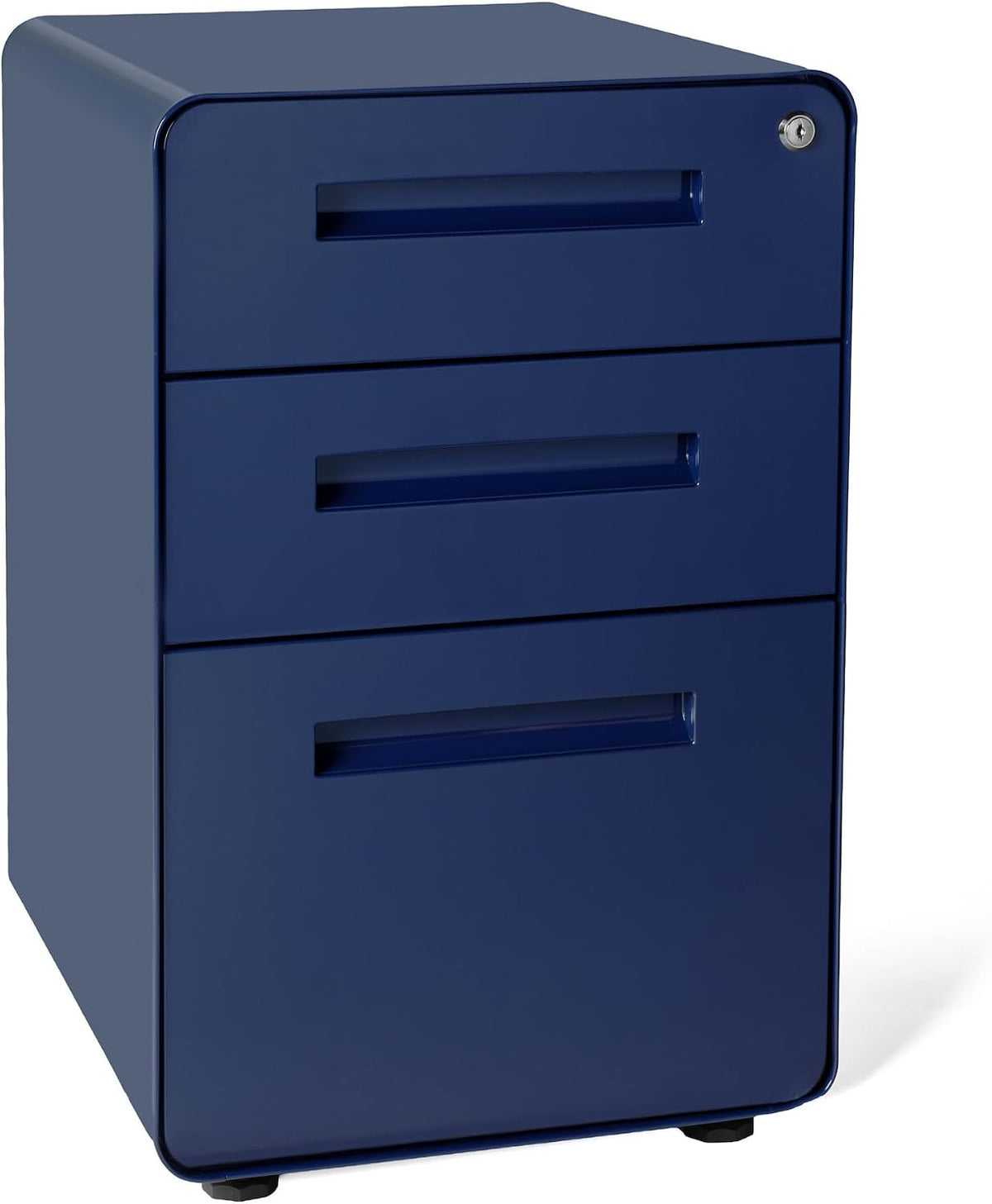 Stockpile 3 Drawer File Cabinet with Lock - Under Office Desk Metal Filing Cabinet, Legal/Letter File Folders, Wheels and Stationary Feet, Pre-Assembled, White/Wood