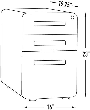 Stockpile 3 Drawer File Cabinet with Lock - Under Office Desk Metal Filing Cabinet, Legal/Letter File Folders, Wheels and Stationary Feet, Pre-Assembled, White/Wood