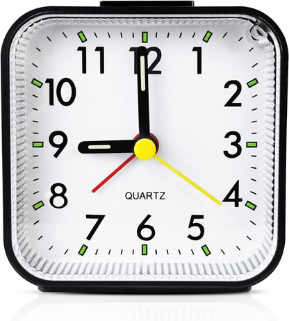 Lamisola Small Analog Travel , Battery Operated Desk Table Shelf Clock for Kids, Quieter Bedside Alarm Clocks for Bedrooms Bathroom Living Room Kitchen, Black