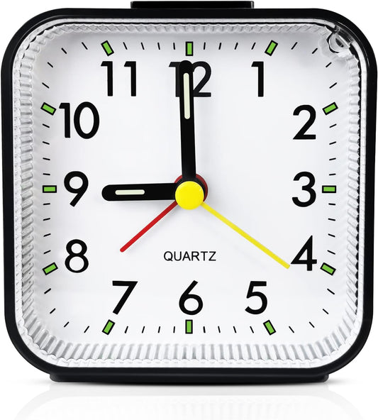 Lamisola Small Analog Travel , Battery Operated Desk Table Shelf Clock for Kids, Quieter Bedside Alarm Clocks for Bedrooms Bathroom Living Room Kitchen, Black