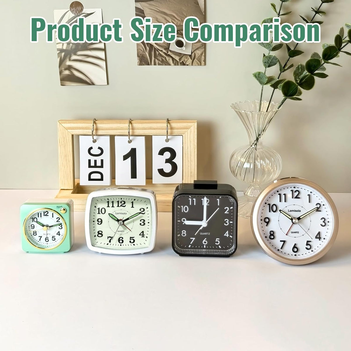 Lamisola Small Analog Travel , Battery Operated Desk Table Shelf Clock for Kids, Quieter Bedside Alarm Clocks for Bedrooms Bathroom Living Room Kitchen, Black