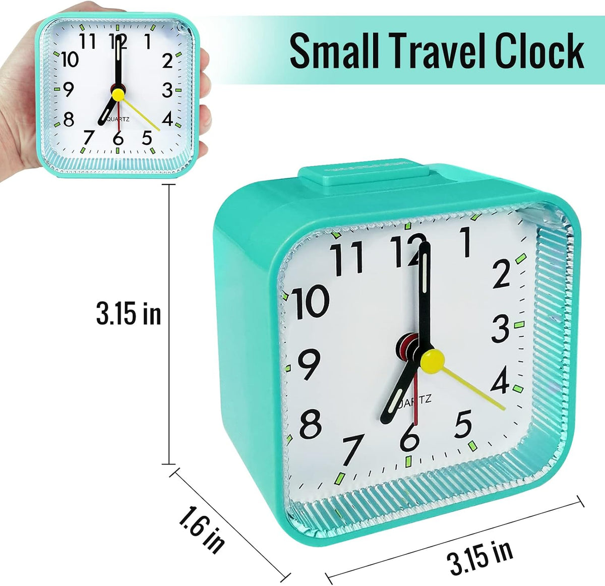 Lamisola Small Analog Travel , Battery Operated Desk Table Shelf Clock for Kids, Quieter Bedside Alarm Clocks for Bedrooms Bathroom Living Room Kitchen, Black