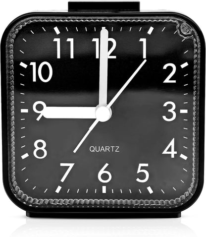 Lamisola Small Analog Travel , Battery Operated Desk Table Shelf Clock for Kids, Quieter Bedside Alarm Clocks for Bedrooms Bathroom Living Room Kitchen, Black