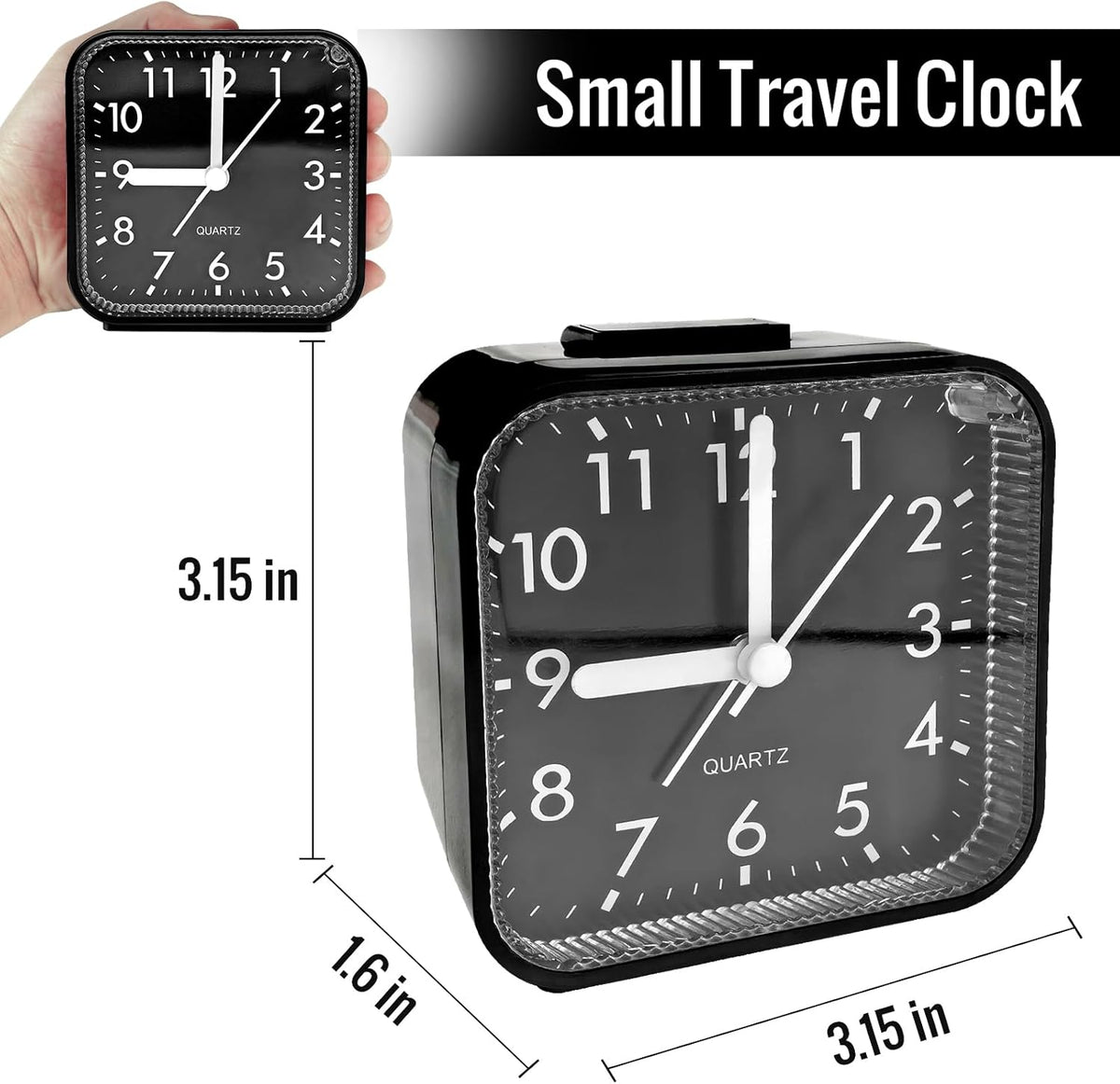 Lamisola Small Analog Travel , Battery Operated Desk Table Shelf Clock for Kids, Quieter Bedside Alarm Clocks for Bedrooms Bathroom Living Room Kitchen, Black