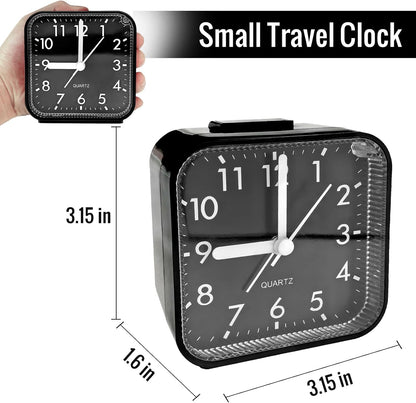 Lamisola Small Analog Travel , Battery Operated Desk Table Shelf Clock for Kids, Quieter Bedside Alarm Clocks for Bedrooms Bathroom Living Room Kitchen, Black