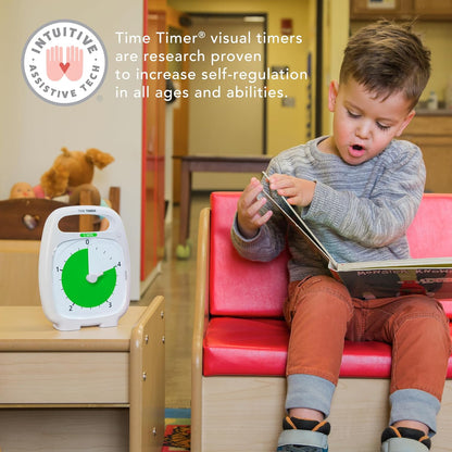 PLUS 5 Minute Desk Visual Timer - Countdown Timer with Portable Handle for Classroom, Office, Homeschooling, Study Tool with Silent Operation (White)