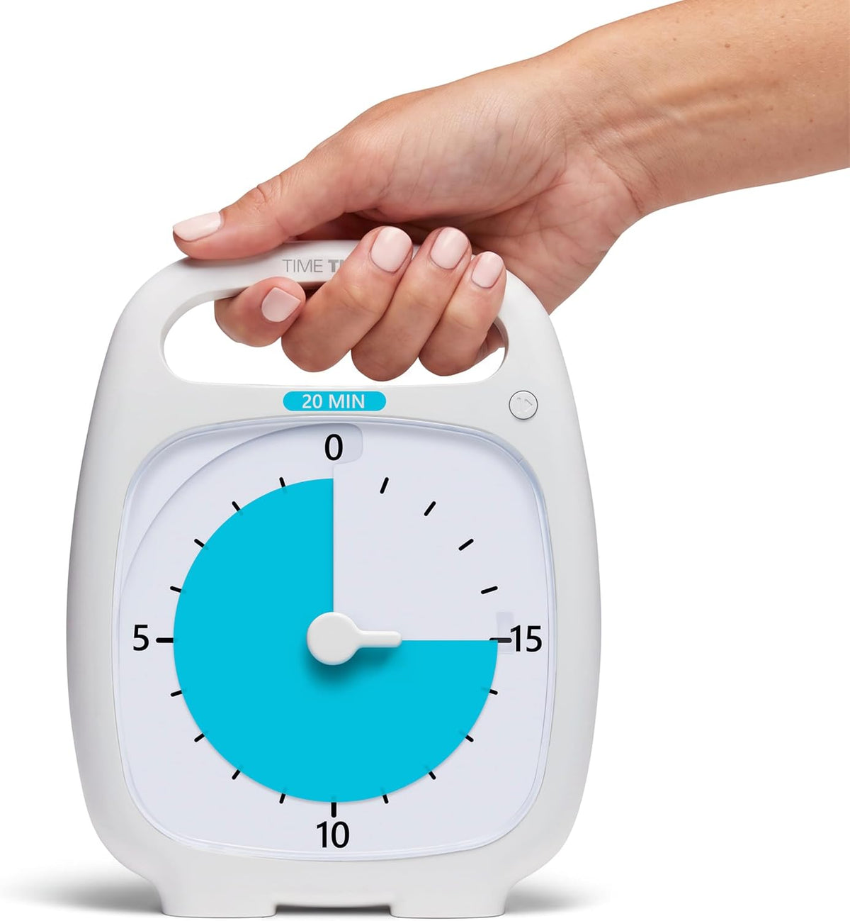 PLUS 5 Minute Desk Visual Timer - Countdown Timer with Portable Handle for Classroom, Office, Homeschooling, Study Tool with Silent Operation (White)