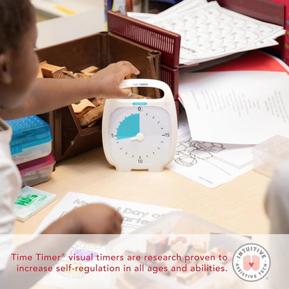 PLUS 5 Minute Desk Visual Timer - Countdown Timer with Portable Handle for Classroom, Office, Homeschooling, Study Tool with Silent Operation (White)
