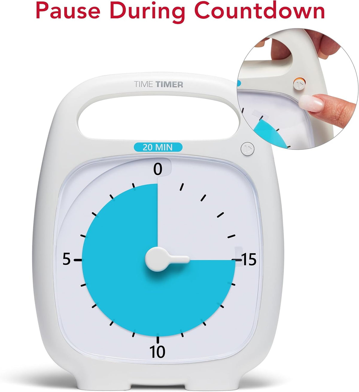 PLUS 5 Minute Desk Visual Timer - Countdown Timer with Portable Handle for Classroom, Office, Homeschooling, Study Tool with Silent Operation (White)