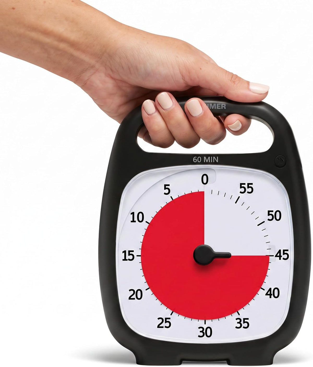 PLUS 5 Minute Desk Visual Timer - Countdown Timer with Portable Handle for Classroom, Office, Homeschooling, Study Tool with Silent Operation (White)