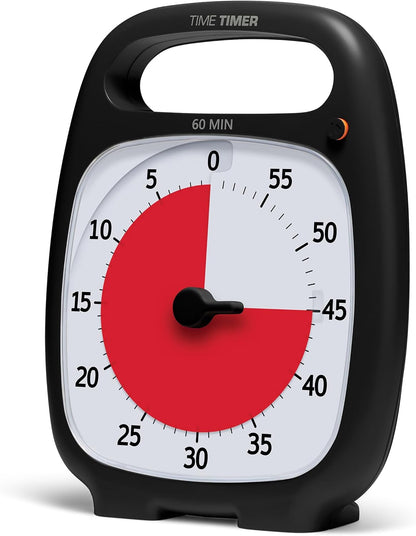 PLUS 5 Minute Desk Visual Timer - Countdown Timer with Portable Handle for Classroom, Office, Homeschooling, Study Tool with Silent Operation (White)