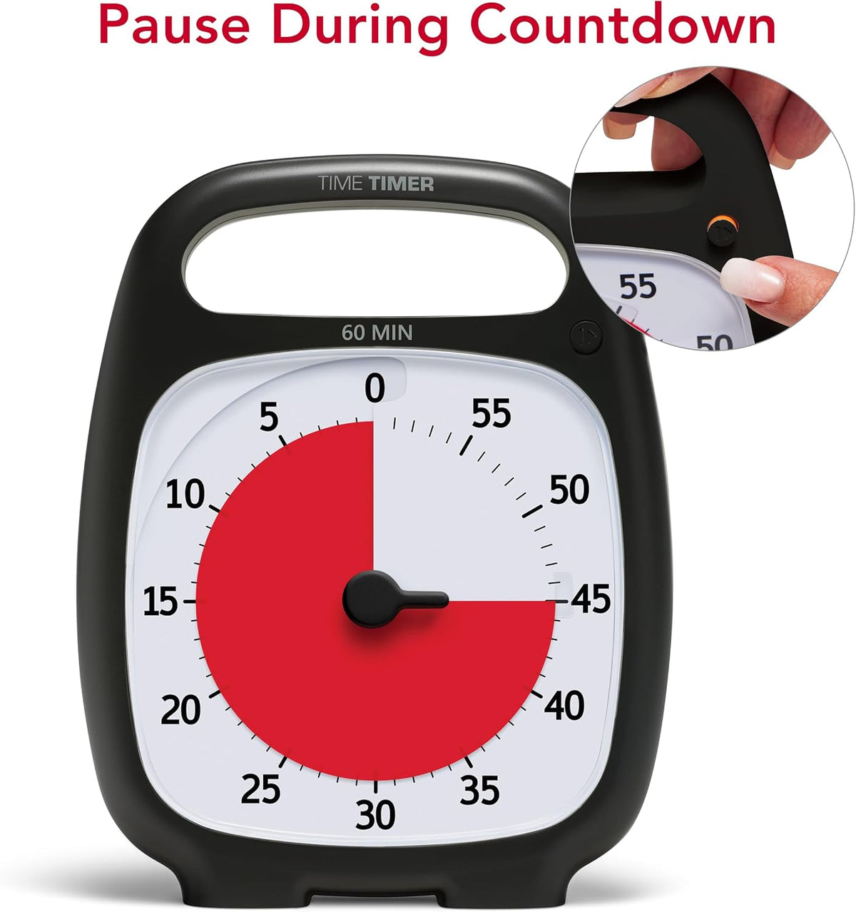 PLUS 5 Minute Desk Visual Timer - Countdown Timer with Portable Handle for Classroom, Office, Homeschooling, Study Tool with Silent Operation (White)
