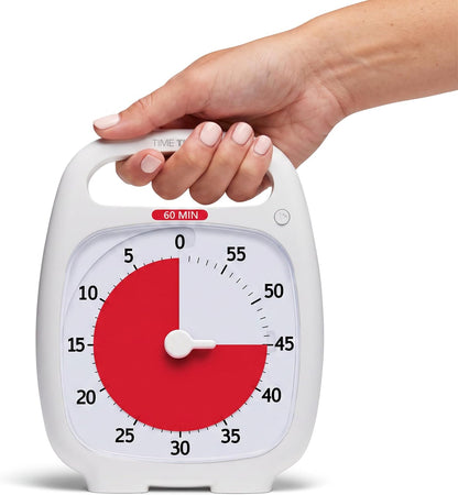 PLUS 5 Minute Desk Visual Timer - Countdown Timer with Portable Handle for Classroom, Office, Homeschooling, Study Tool with Silent Operation (White)
