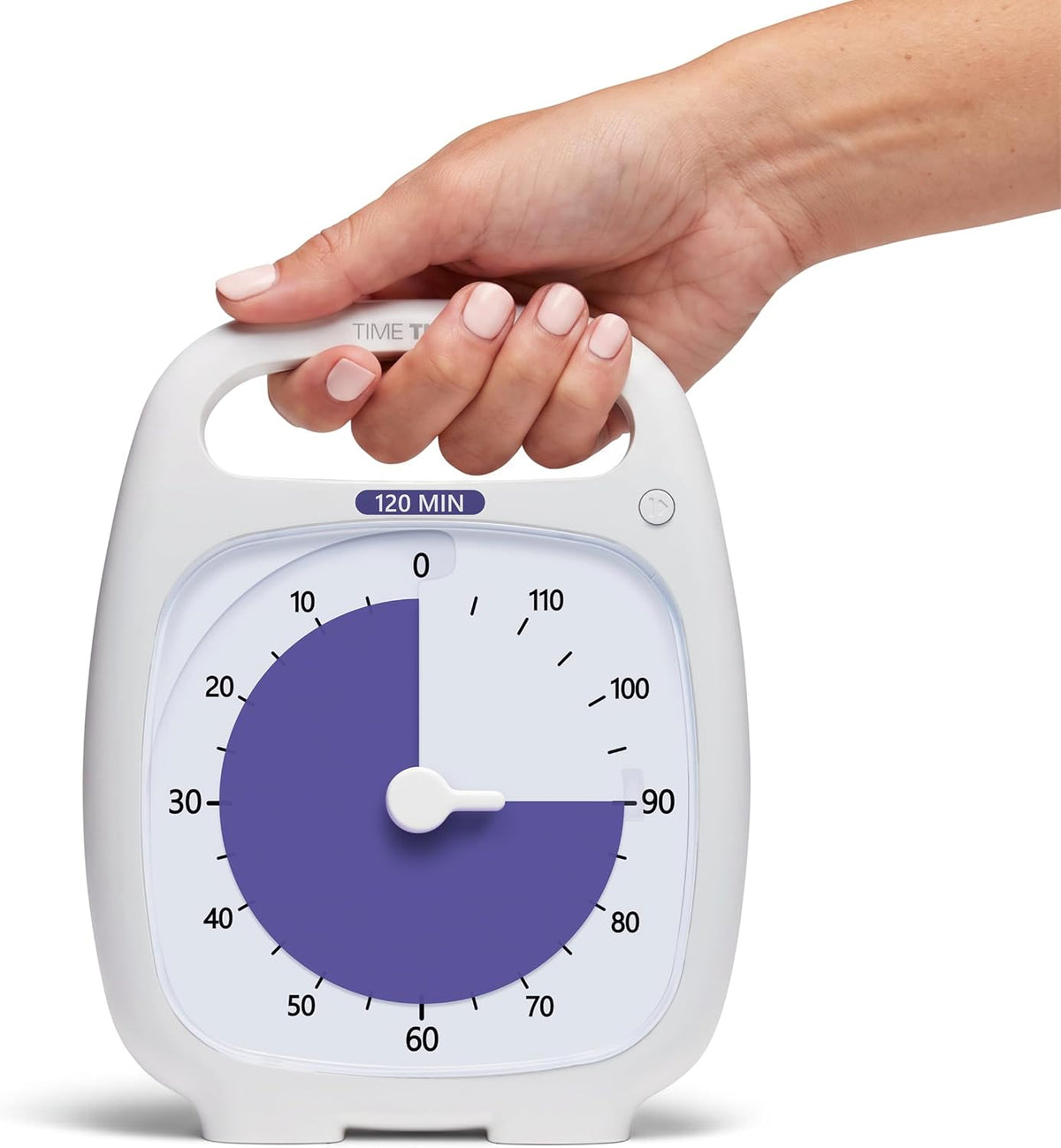 PLUS 5 Minute Desk Visual Timer - Countdown Timer with Portable Handle for Classroom, Office, Homeschooling, Study Tool with Silent Operation (White)