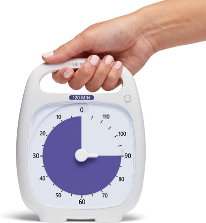 PLUS 5 Minute Desk Visual Timer - Countdown Timer with Portable Handle for Classroom, Office, Homeschooling, Study Tool with Silent Operation (White)